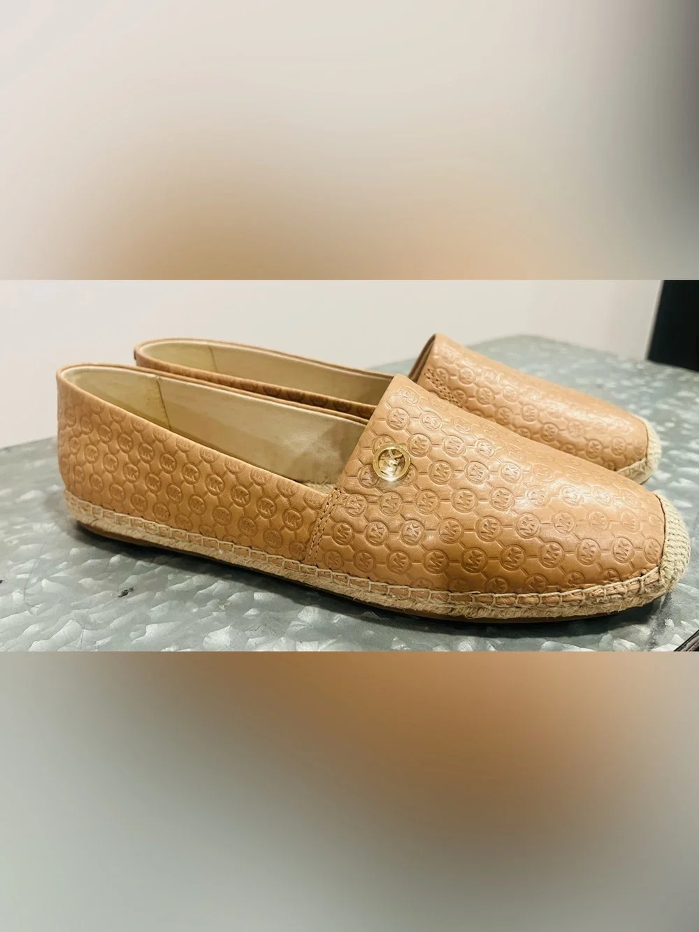 Michael Kors Tan Embossed Leather Espadrille Flats